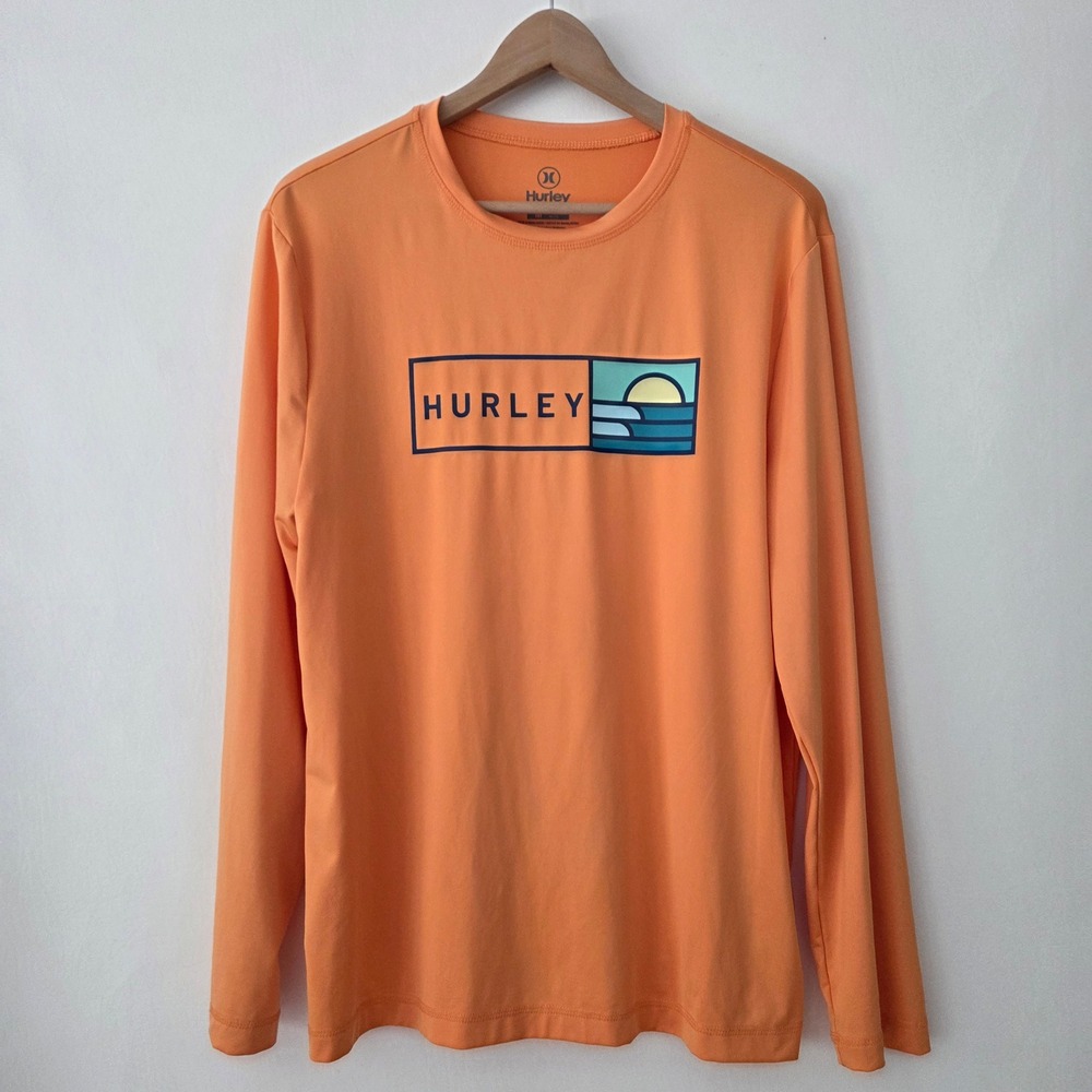 Hurley Rash Guard Orange Graphic Long Sleeve Surf Shirt Mens Medium